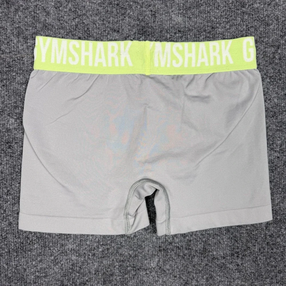 Gymshark Womens Compression Shorts Grey Neon‎ Green Logo Waistband